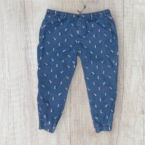 DISNEY Minnie Mouse Pink Bow Ribbon Denim Jeans Jogger Elastic Waist Pants 2X